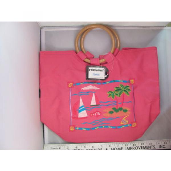 NWT Stowaway Pretty Pink Zippered Beach Purse Bag Tote Tropical Shell Fish SH252 #1 image