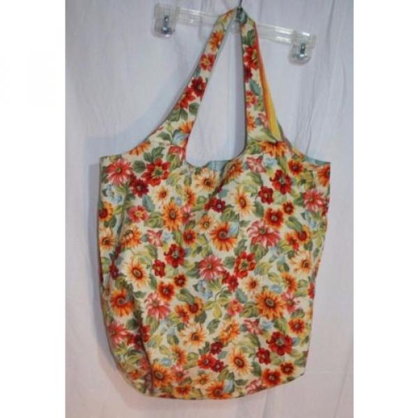 LONGABERGER Print Canvas TOTE BAG Carryall Casual Beach Reversible Striped Flora #1 image