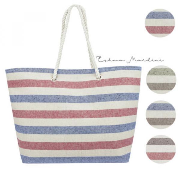 Swan Comfort Striped Canvas Large Tote Beach Pool Hand Bag with Shoulder Straps #1 image