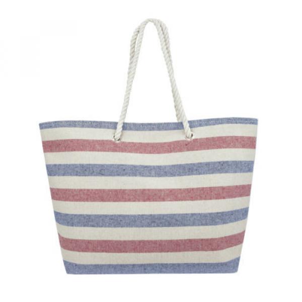 Swan Comfort Striped Canvas Large Tote Beach Pool Hand Bag with Shoulder Straps #2 image