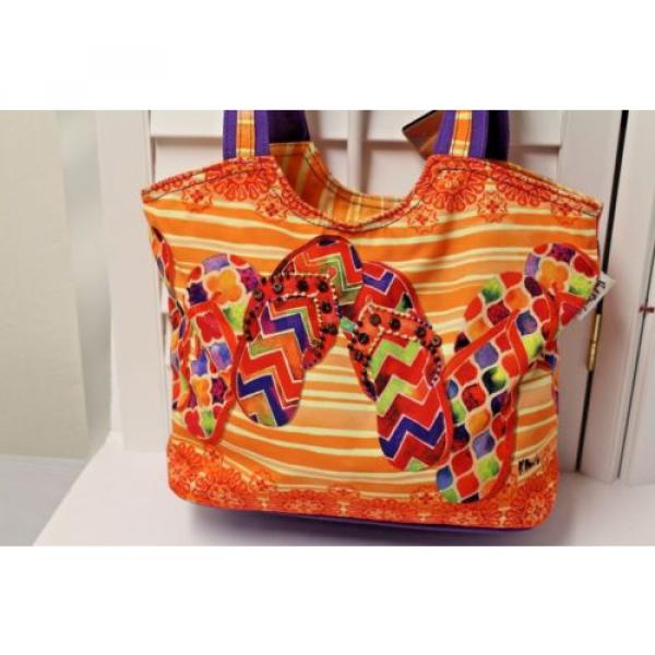 Paul Brent Artist Beach Bag Tote Medium size Flip-flop beach scene NWT #1 image