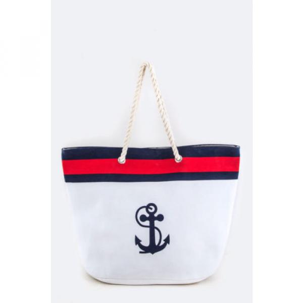 Anchor Sealife Ocean Nautical 21&#034; Canvas Beach Diaper Tote Bag Purse Shopper 21&#034; #1 image