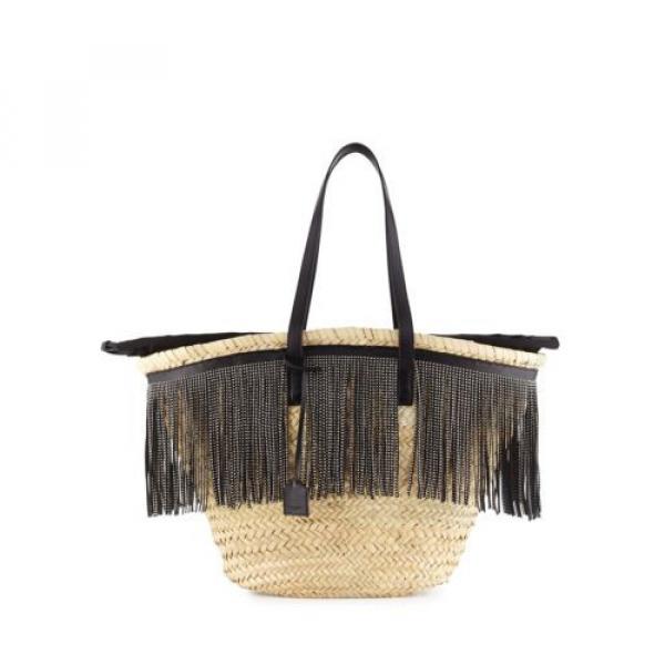 Auth Saint Laurent Cesto East-West Fringe-Trim Woven Tote Bag Beach Bag $2195 #1 image