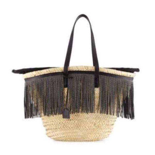 Auth Saint Laurent Cesto East-West Fringe-Trim Woven Tote Bag Beach Bag $2195 #3 image