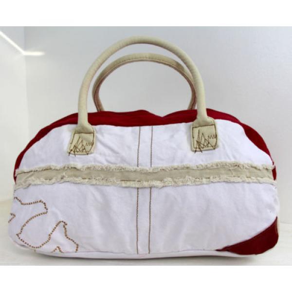 TRUE RELIGION WHITE AND RED WASHED CANVAS GYM DUFFEL BEACH HANDBAG SHOULDER BAG #1 image