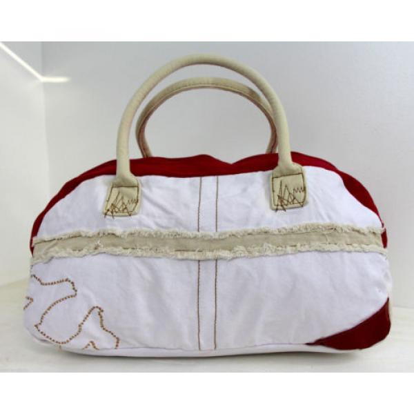 TRUE RELIGION WHITE AND RED WASHED CANVAS GYM DUFFEL BEACH HANDBAG SHOULDER BAG #3 image