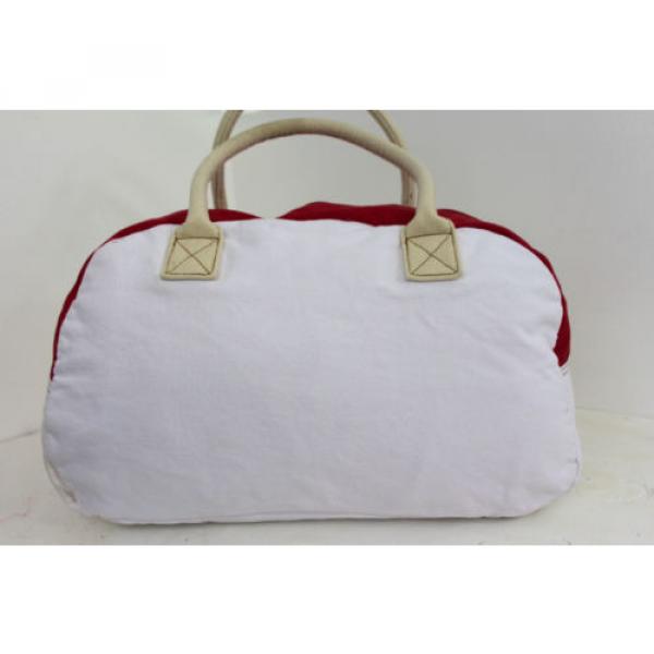 TRUE RELIGION WHITE AND RED WASHED CANVAS GYM DUFFEL BEACH HANDBAG SHOULDER BAG #5 image