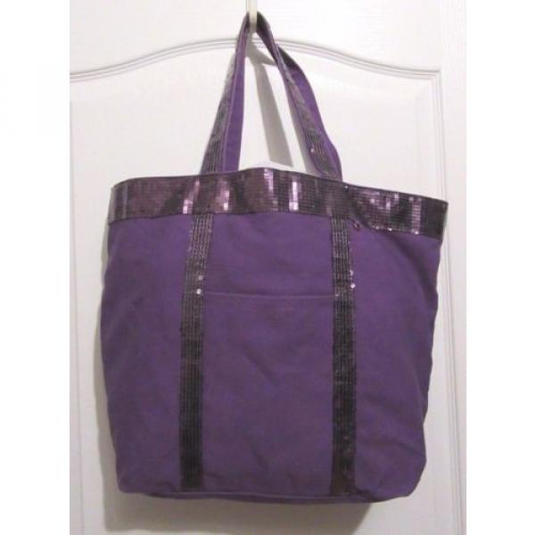 Vera Wang tote bag beach overnight bag Purple Canvas sequins #1 image