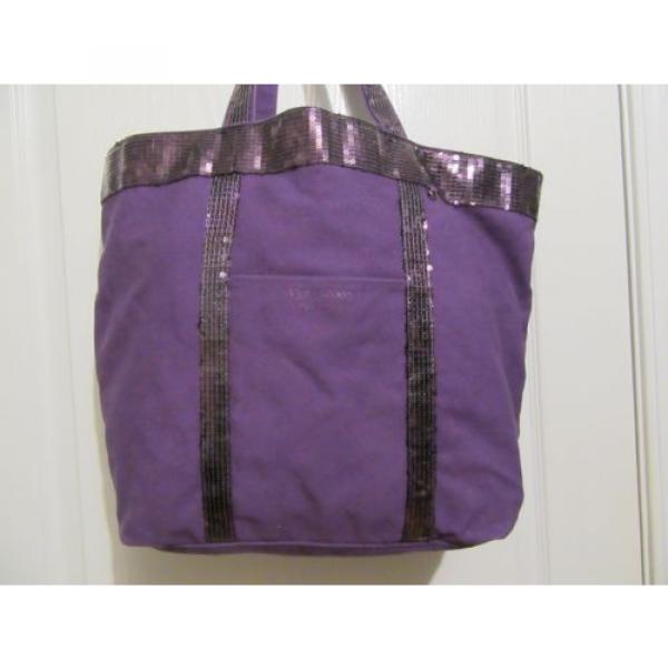 Vera Wang tote bag beach overnight bag Purple Canvas sequins #2 image