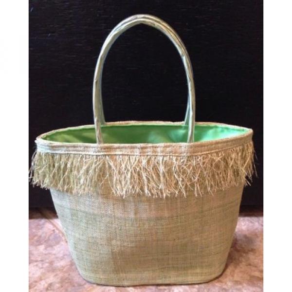 MOSSIMO Women Straw Woven Purse Handbag Beach Shoulder Bag Green Lined Medium #2 image