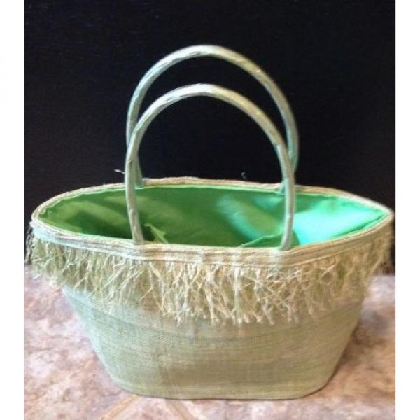 MOSSIMO Women Straw Woven Purse Handbag Beach Shoulder Bag Green Lined Medium #4 image