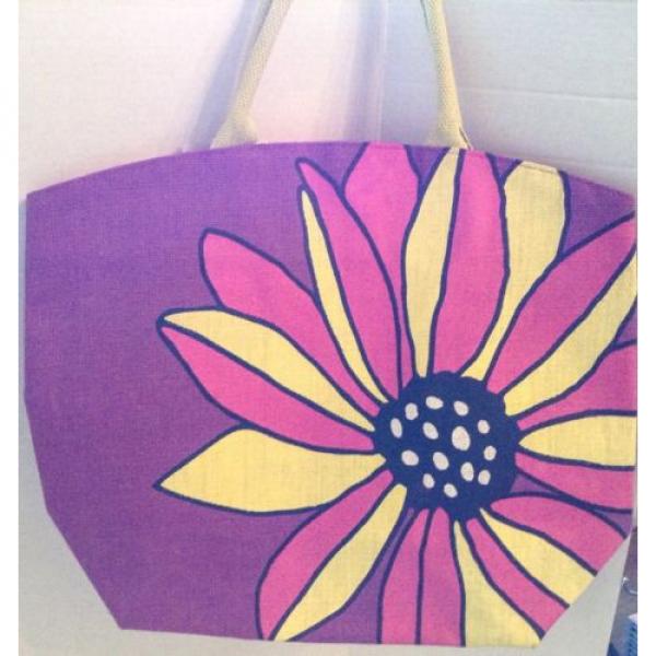 Two&#039;s Company Purple Pink Yellow Flower Jute Totebag Shopper Beach Bag New NWT #2 image