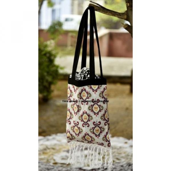 White Brown Ombre Mandala Tapestry Bag Indian Cotton Round Towel Beach Carry Bag #3 image