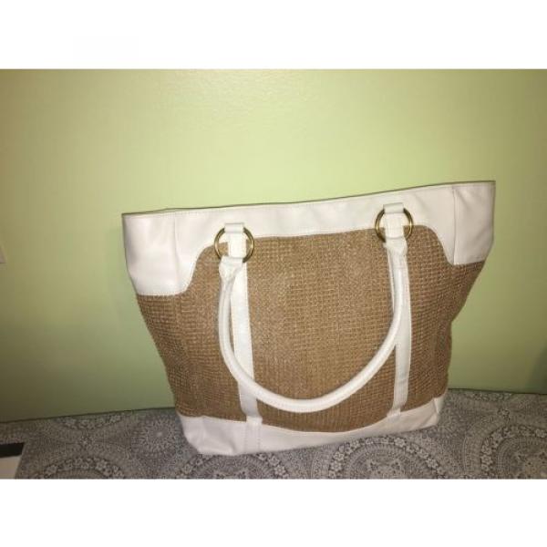 EUC Avon White Faux Leather PVC Large Beach Handbag Shoulder Bag Tote Shopper #1 image