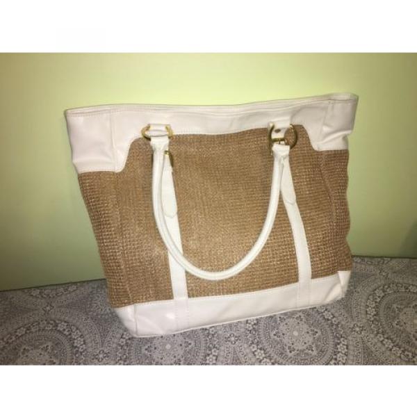 EUC Avon White Faux Leather PVC Large Beach Handbag Shoulder Bag Tote Shopper #2 image