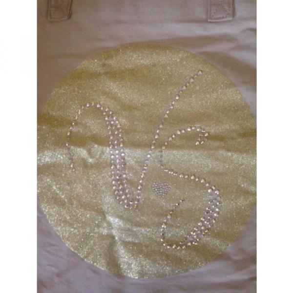 UGLY Victorias Secret Beach Tote Bag Tan Color Gold Bling Sparkle Reg $68 #2 image