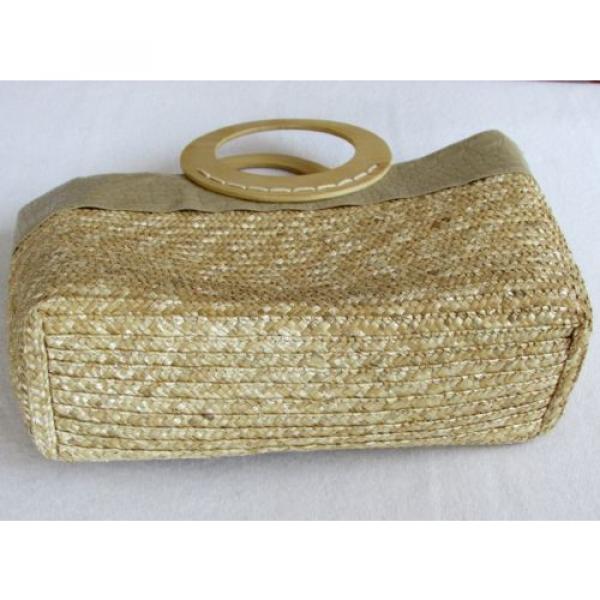 Womens Bijoux Terner Large Natural Wheat Straw Tote Beach Bag Handbag Wood Handl #5 image