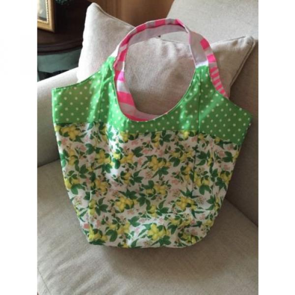 1 VICTORIA&#039;S SECRET BEACH PINK GREEN REVERSIBLE STRIPES CANVAS BAG TOTE  SHOPPER #2 image