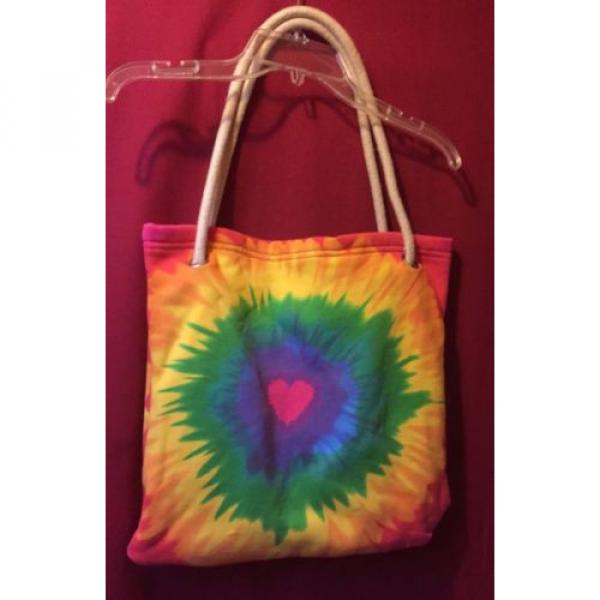 COLORFUL TYE DYE HEART TOTE BEACH SHOPPING BAG SCHOOL SPORTS 13.5&#034; X 14&#034; #1 image