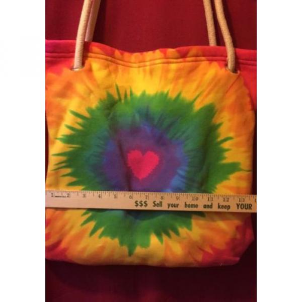 COLORFUL TYE DYE HEART TOTE BEACH SHOPPING BAG SCHOOL SPORTS 13.5&#034; X 14&#034; #2 image