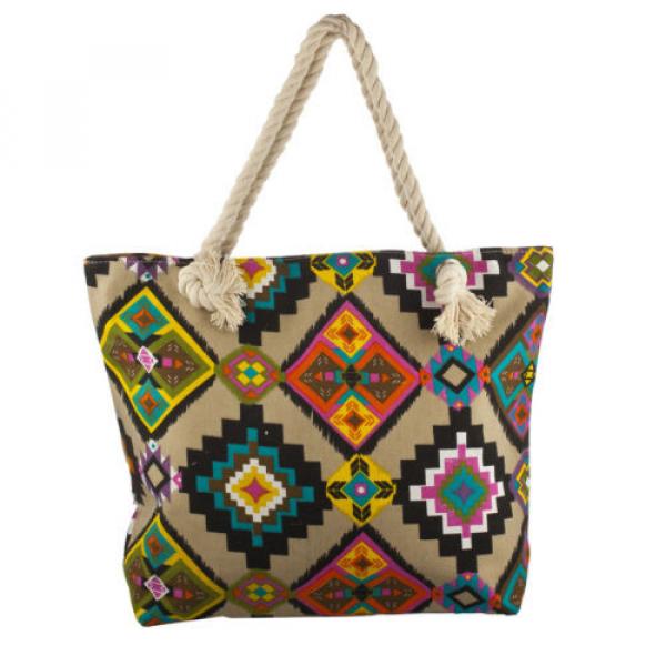 Lux Accessories Tan Colorful Tribal Aztec Navajo Printed Summer Beach Tote Bag #1 image