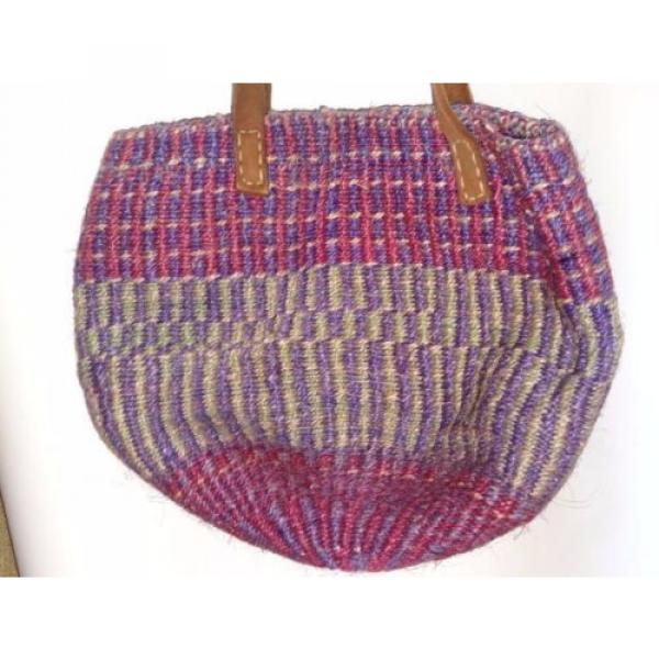 Finely Woven Colored Sea Grass Tote Leather Handles purple beach summer bag #1 image