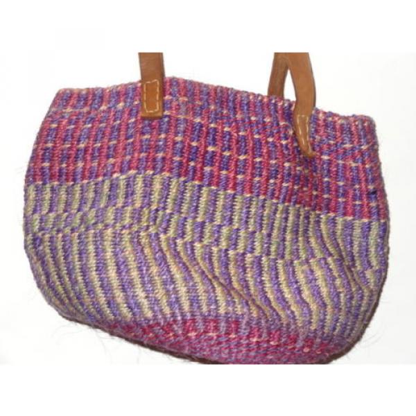 Finely Woven Colored Sea Grass Tote Leather Handles purple beach summer bag #2 image