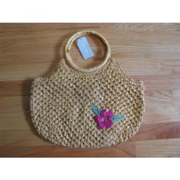 Delia&#039;s Vintage Style Straw Purse Bag Wood Handles Hobo Summer Beach Tote Flower #1 image