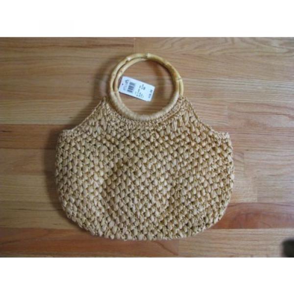 Delia&#039;s Vintage Style Straw Purse Bag Wood Handles Hobo Summer Beach Tote Flower #2 image