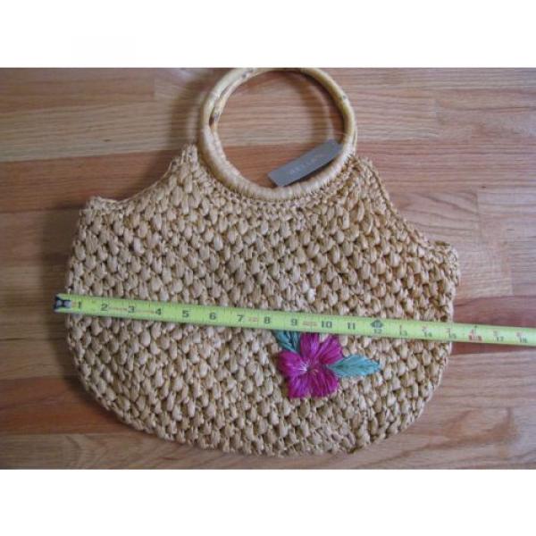 Delia&#039;s Vintage Style Straw Purse Bag Wood Handles Hobo Summer Beach Tote Flower #4 image