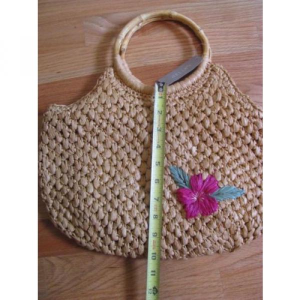 Delia&#039;s Vintage Style Straw Purse Bag Wood Handles Hobo Summer Beach Tote Flower #5 image