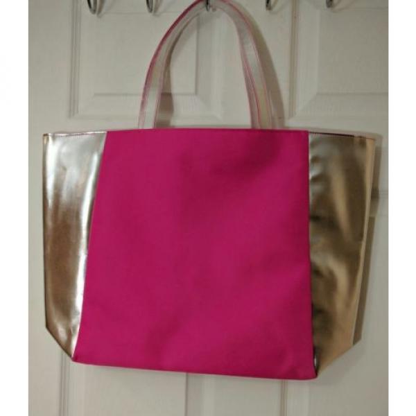 Clinque Tote Purse Bag Hot Fuschia Pink  Silver Metallic Beach Shopping NWOT #2 image