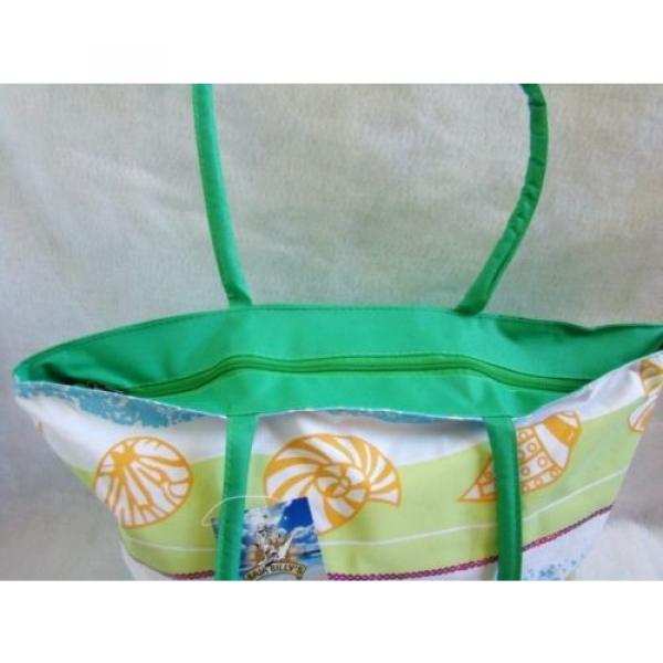 New Shells Print Green White Orange Green Light Blue Fabric Beach Bag Lg Tote #3 image