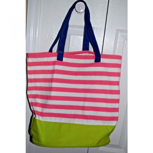 Barnes &amp; Noble PUNCTUATE BOOK BAG Big Canvas BEACH TOTE Shopper Stripe Nautical #2 image