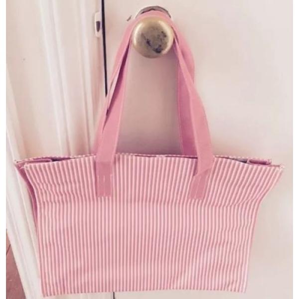 New Lancôme Paris Pink/white Stripe Canvas/vinyl Tote Shopper Beach Bag #1 image