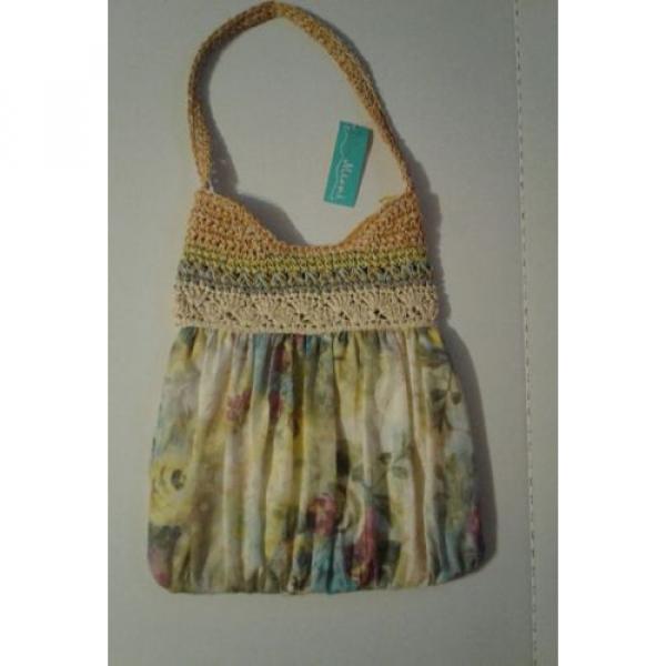 New BLUE MIAMI Large BAG Unique Yarn Knit Fabric  Hippie Purse Tote Floral Beach #1 image