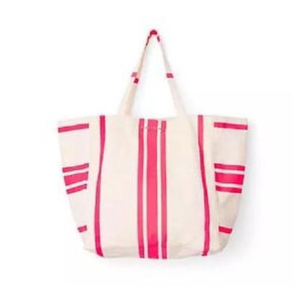 NWT!VICTORIAS SECRET SUN  FUN TOTE Pink and White Striped HUGE Beach BAG #1 image