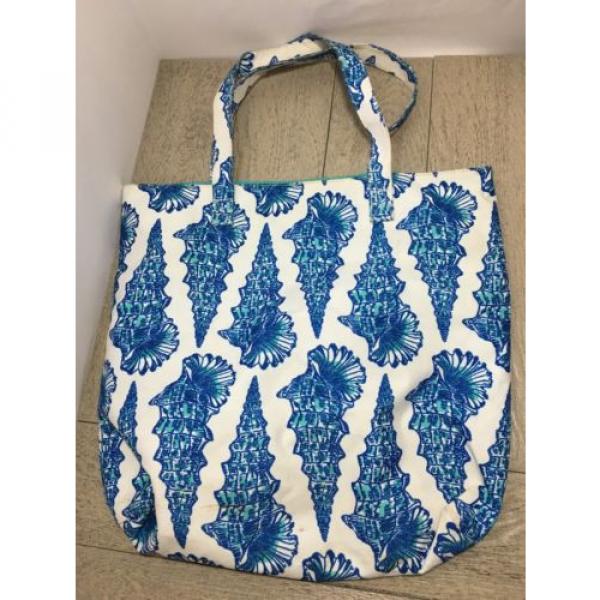 Lilly Pulitzer For Estée Lauder Blue White Seashell Beach Casual Bag Large Tote #1 image