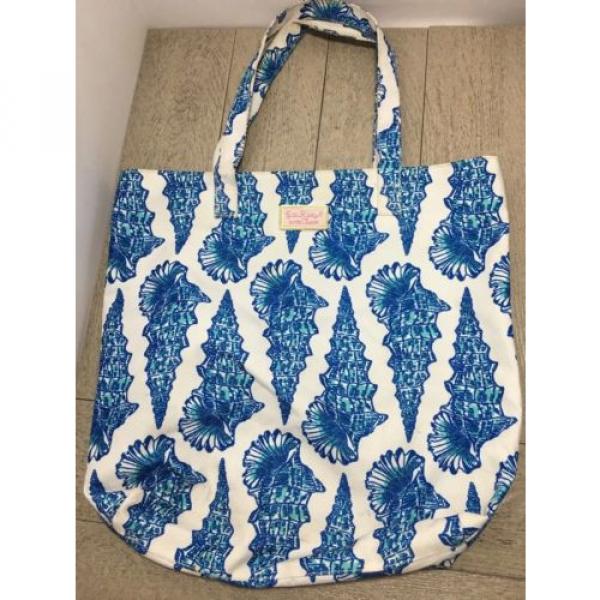 Lilly Pulitzer For Estée Lauder Blue White Seashell Beach Casual Bag Large Tote #2 image