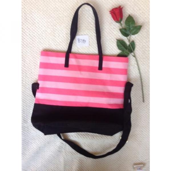 Victoria&#039;s Secret Tote Bag Travel Pink Stripes Black Beach #4 image