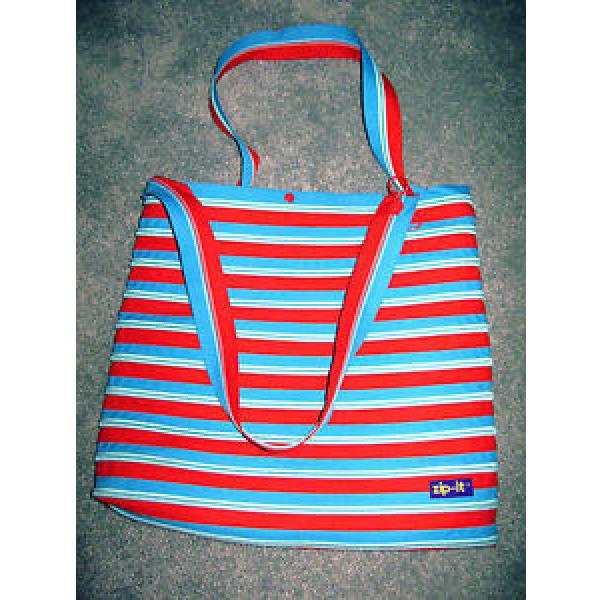 ZIP.IT Large 17 x 16 Tote Beach Shopping Book Bag RED &amp; TURQUOISE BLUE Zippers #1 image