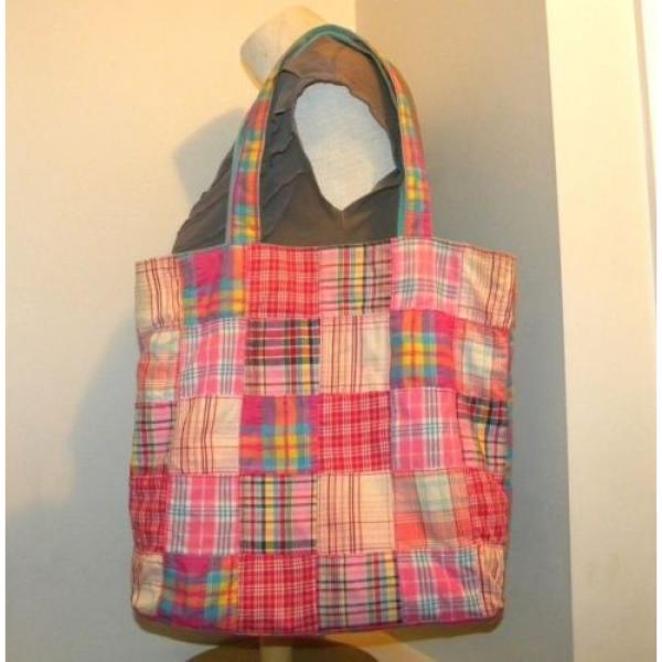 PRETTY! Pink/Turquoise/Yellow/Ivory Madras Plaid Tote/Shopper/Travel/Beachbag. #1 image