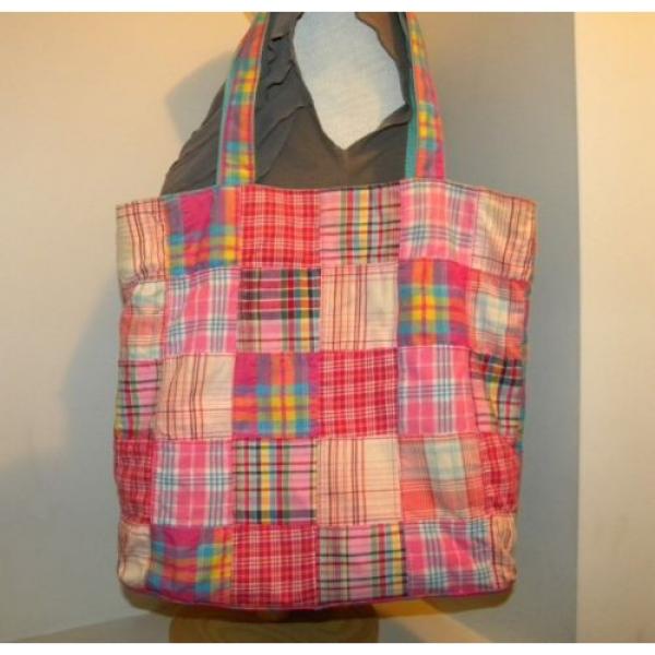 PRETTY! Pink/Turquoise/Yellow/Ivory Madras Plaid Tote/Shopper/Travel/Beachbag. #2 image