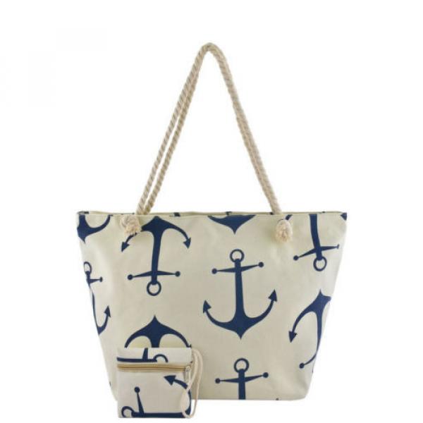 Beach Shoulder Anchor Jumbo Canvas Large Tote Shopping Bag ROPE STRAP Zipper top #2 image