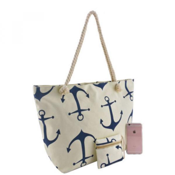 Beach Shoulder Anchor Jumbo Canvas Large Tote Shopping Bag ROPE STRAP Zipper top #3 image