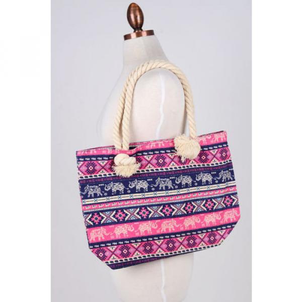 Women Beach Handbag Shoulder TRIBAL Elephant CANVAS Large Day Tote Shopping Bag #4 image