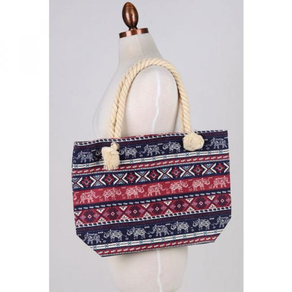 Women Beach Handbag Shoulder TRIBAL Elephant CANVAS Large Day Tote Shopping Bag #5 image