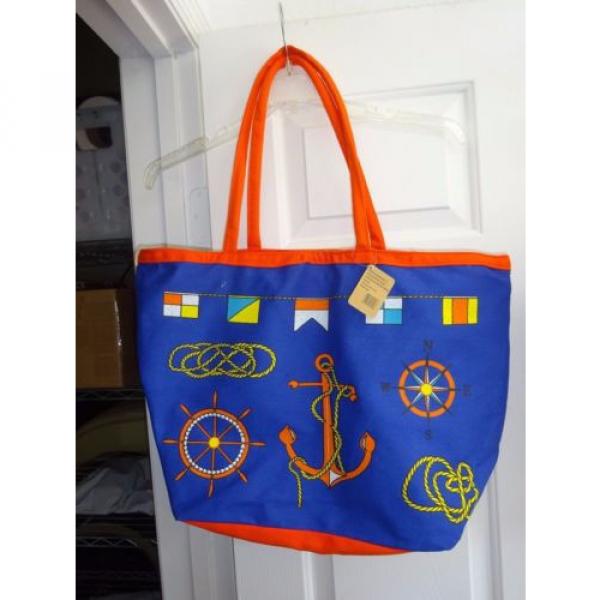 NEW Anchor Nautical Ocean 21&#034; Tote Bag Beach Canvas Shopper Lucky 7 USA BLUE #1 image