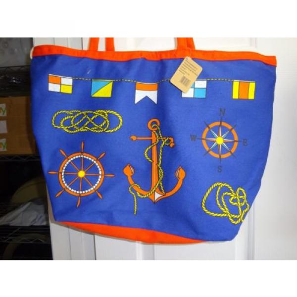 NEW Anchor Nautical Ocean 21&#034; Tote Bag Beach Canvas Shopper Lucky 7 USA BLUE #2 image