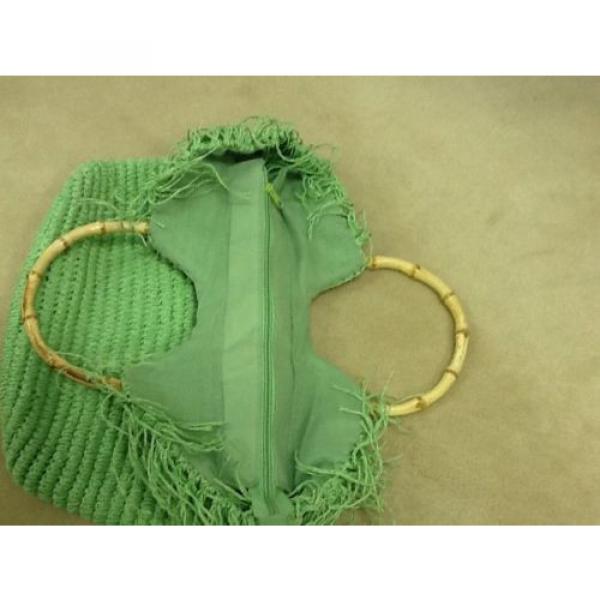 Straw Green Tote Bag With Bamboo Handles Ideal For Beach, Size M #3 image